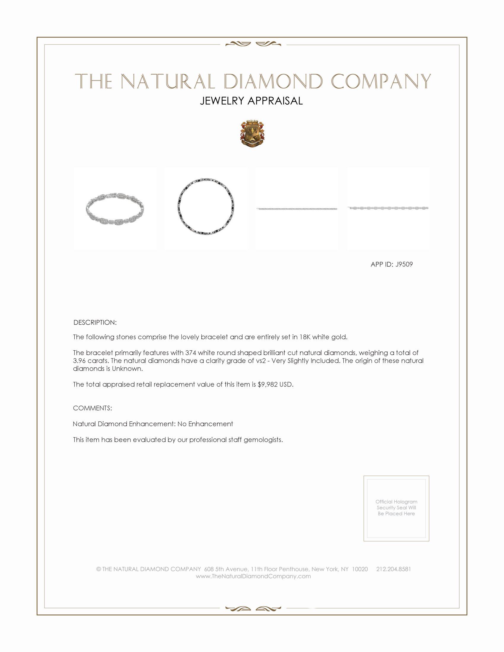 3.96 Ct.Tw. Natural Diamond Pave Bracelet, 18K White Gold