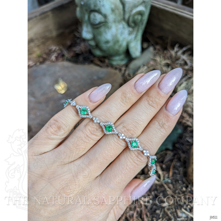 1.80 Ct.Tw. Emerald Natural Diamond Pave Bracelet, 18K White Gold