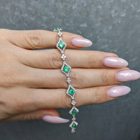1.80 Ct.Tw. Emerald Natural Diamond Pave Bracelet, 18K White Gold Life Style