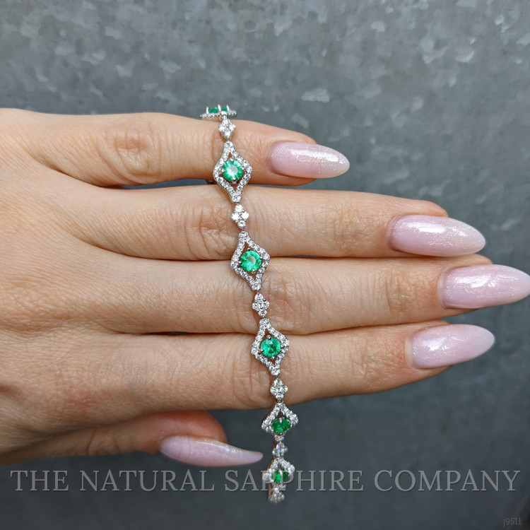 1.80 Ct.Tw. Emerald Natural Diamond Pave Bracelet, 18K White Gold