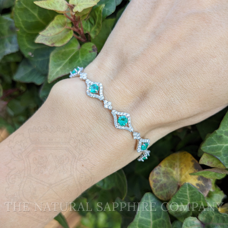 1.80 Ct.Tw. Emerald Natural Diamond Pave Bracelet, 18K White Gold