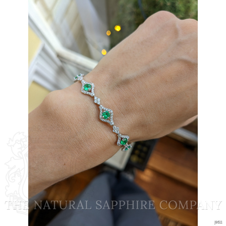 1.80 Ct.Tw. Emerald Natural Diamond Pave Bracelet, 18K White Gold