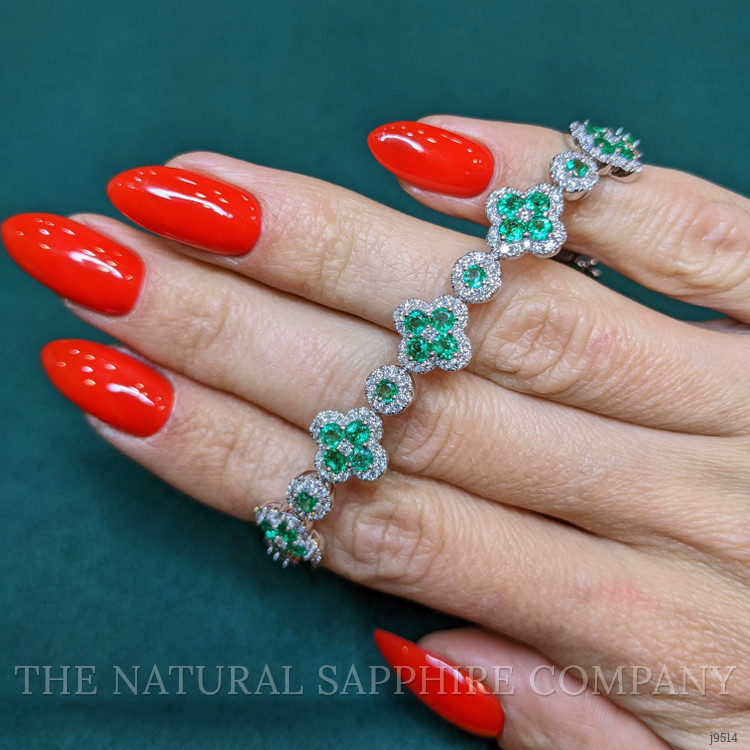 4.34 Ct.Tw. Emerald Natural Diamond Pave Bracelet, 18K White Gold