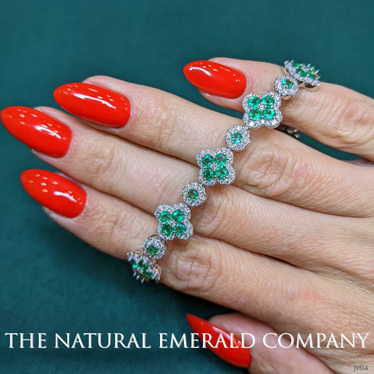 4.34 Ct.Tw. Emerald Natural Diamond Pave Bracelet, 18K White Gold