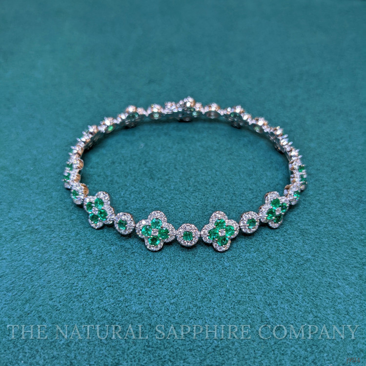4.34 Ct.Tw. Emerald Natural Diamond Pave Bracelet, 18K White Gold
