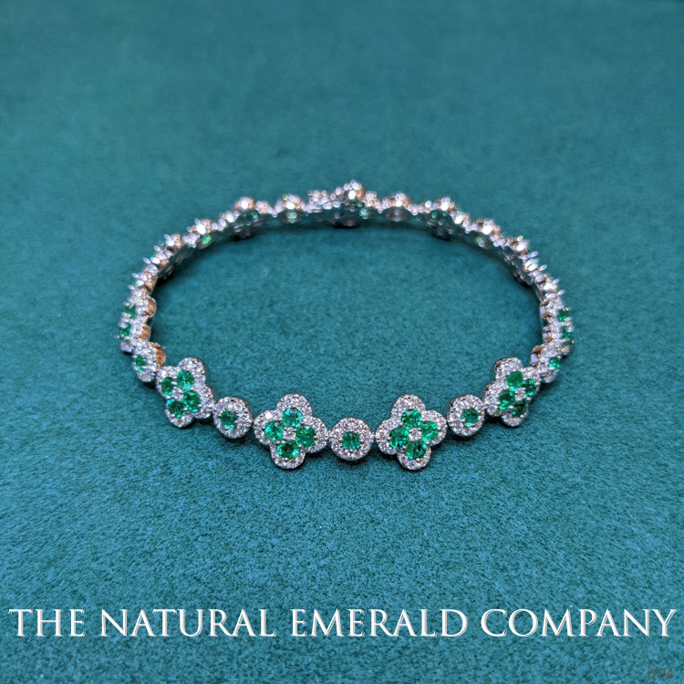 4.34 Ct.Tw. Emerald Natural Diamond Pave Bracelet, 18K White Gold