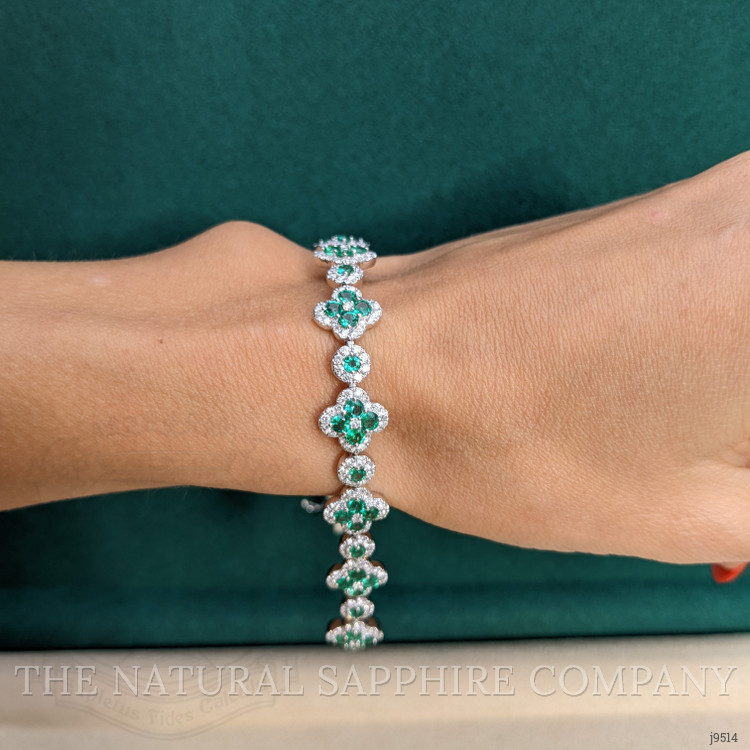 4.34 Ct.Tw. Emerald Natural Diamond Pave Bracelet, 18K White Gold