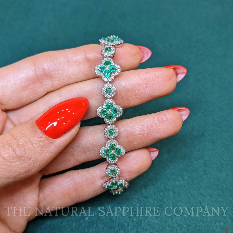 4.34 Ct.Tw. Emerald Natural Diamond Pave Bracelet, 18K White Gold