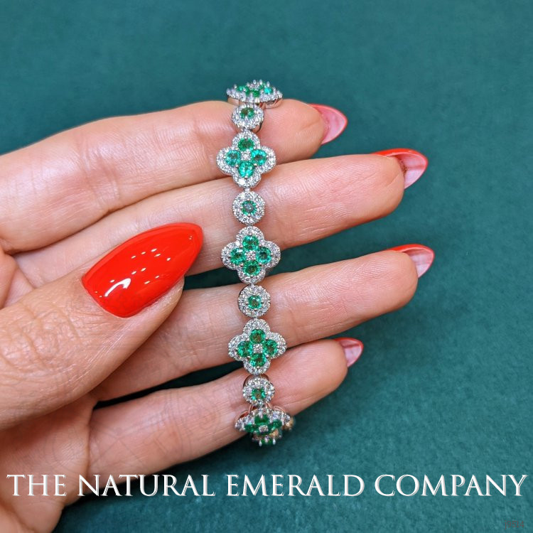 4.34 Ct.Tw. Emerald Natural Diamond Pave Bracelet, 18K White Gold