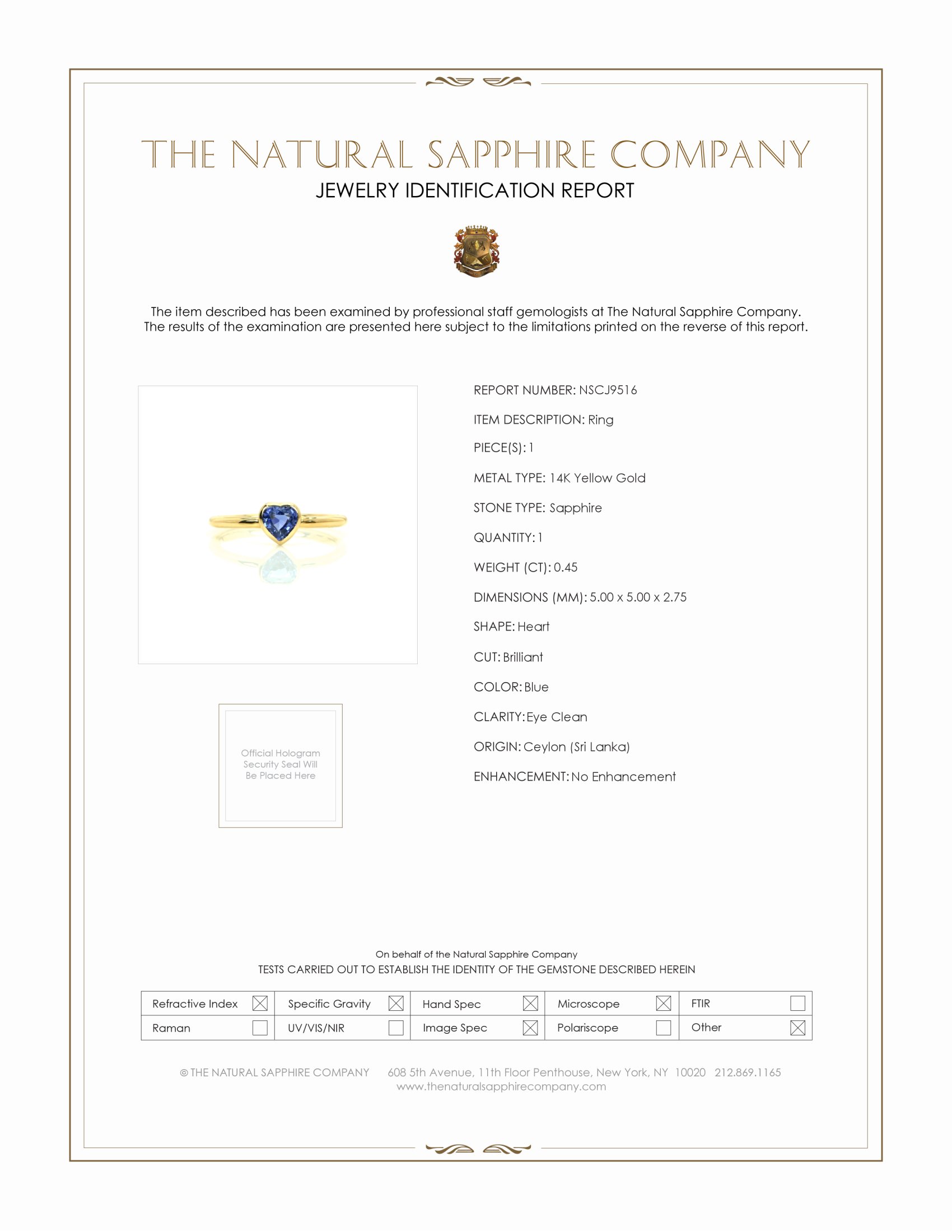 0.45 Ct. Blue Sapphire Solitaire Ring, 14K Yellow Gold