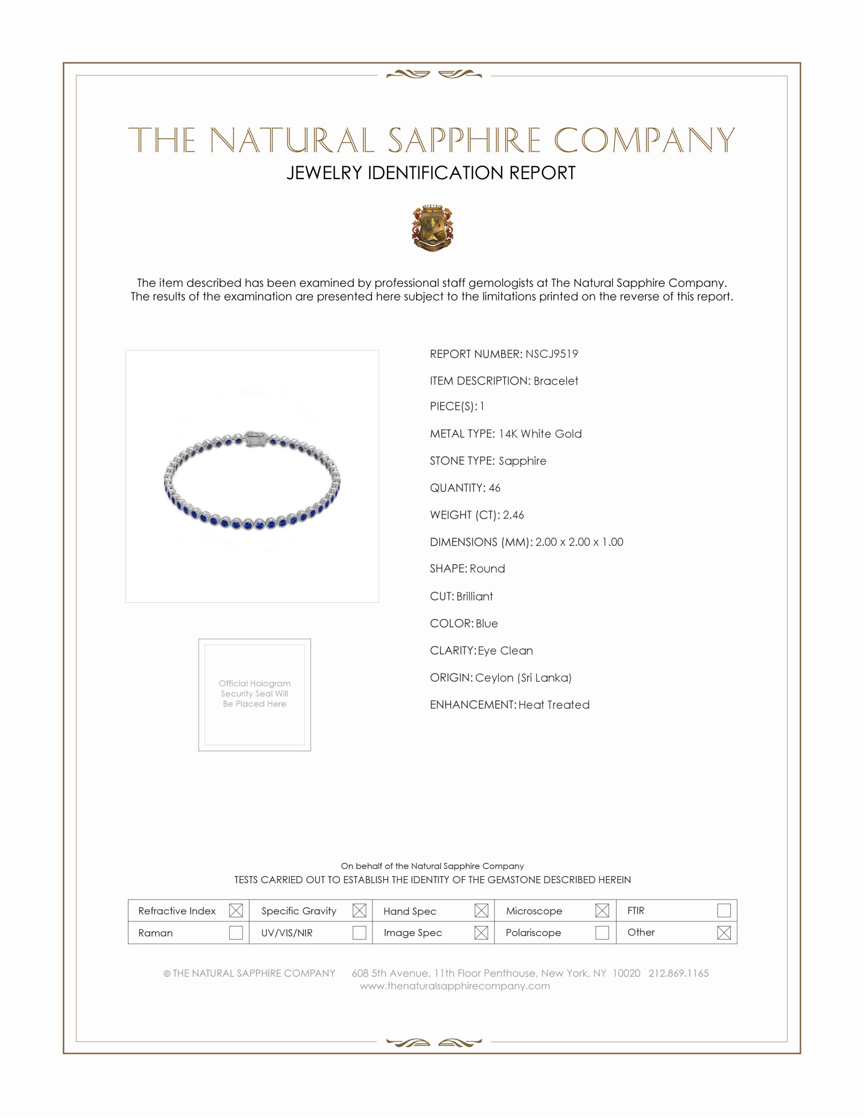 2.46 Ct.Tw. Blue Sapphire Bezel Bracelet, 14K White Gold