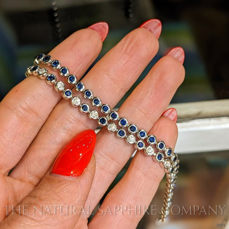 2.46 Ct.Tw. Blue Sapphire Bezel Bracelet, 14K White Gold