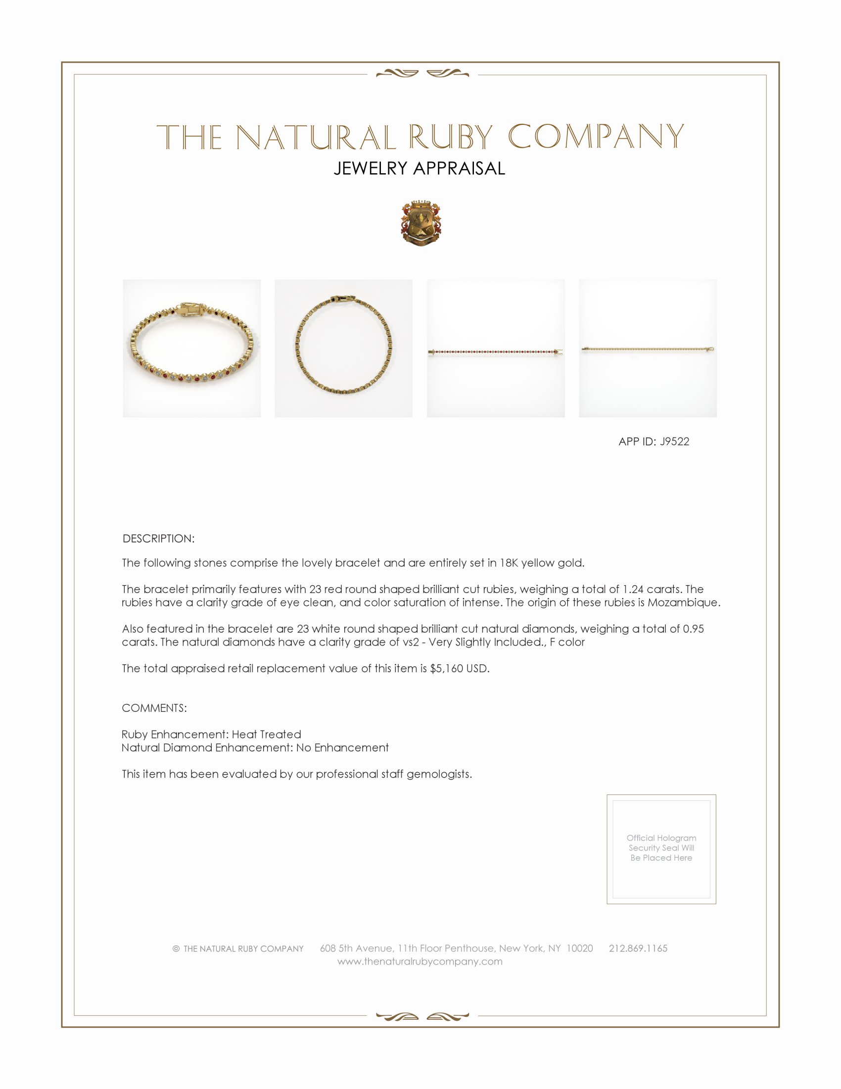 1.24 Ct.Tw. Ruby Natural Diamond Bezel Bracelet, 18K Yellow Gold