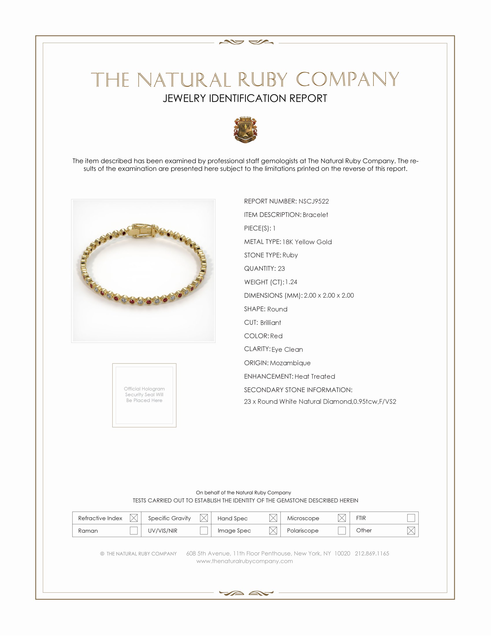 1.24 Ct.Tw. Ruby Natural Diamond Bezel Bracelet, 18K Yellow Gold