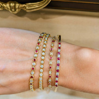 1.24 Ct.Tw. Ruby Natural Diamond Bezel Bracelet, 18K Yellow Gold Life Style