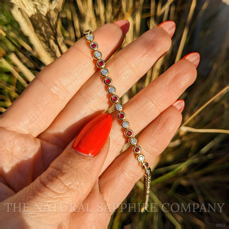 1.24 Ct.Tw. Ruby Natural Diamond Bezel Bracelet, 18K Yellow Gold