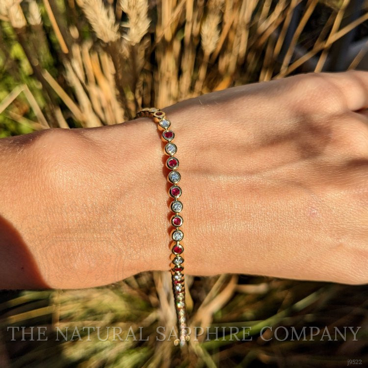 1.24 Ct.Tw. Ruby Natural Diamond Bezel Bracelet, 18K Yellow Gold