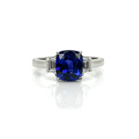 2.40 Ct. Blue Sapphire and Natural Diamond Three Stone Ring, Platinum 950 Video