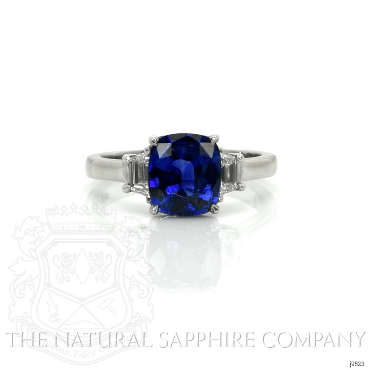 2.40 Ct. Blue Sapphire and Natural Diamond Three Stone Ring, Platinum 950