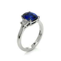 2.40 Ct. Blue Sapphire and Natural Diamond Three Stone Ring, Platinum 950 Image
