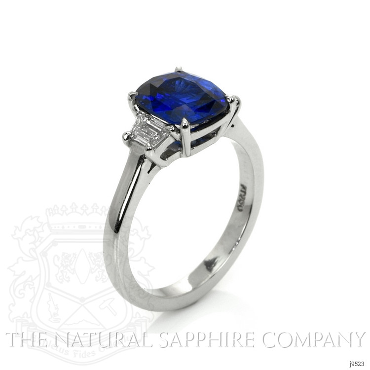 2.40 Ct. Blue Sapphire and Natural Diamond Three Stone Ring, Platinum 950