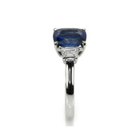 2.40 Ct. Blue Sapphire and Natural Diamond Three Stone Ring, Platinum 950 Image