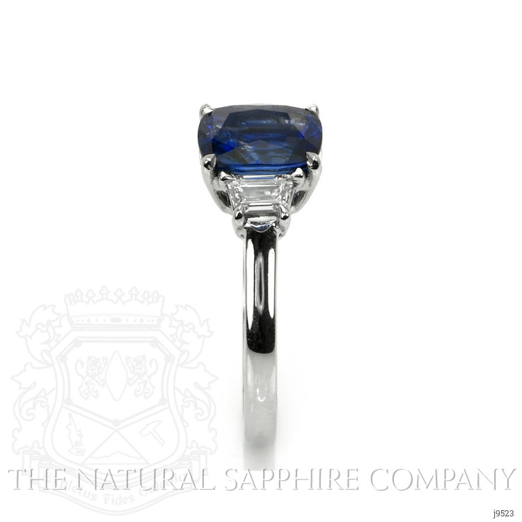 2.40 Ct. Blue Sapphire and Natural Diamond Three Stone Ring, Platinum 950