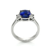 2.40 Ct. Blue Sapphire and Natural Diamond Three Stone Ring, Platinum 950 Image