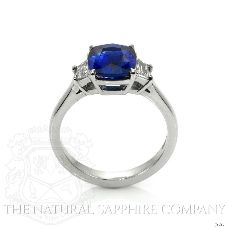 2.40 Ct. Blue Sapphire and Natural Diamond Three Stone Ring, Platinum 950