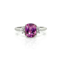 2.51 Ct. Pinkish Purple Sapphire and Natural Diamond Three Stone Ring, Platinum 950 Video