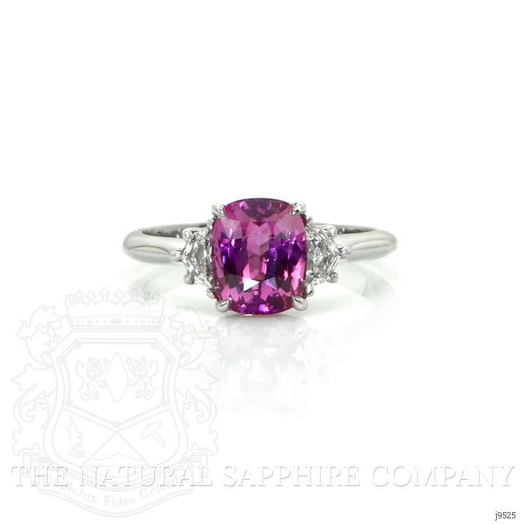 2.51 Ct. Pinkish Purple Sapphire and Natural Diamond Three Stone Ring, Platinum 950
