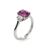2.51 Ct. Pinkish Purple Sapphire and Natural Diamond Three Stone Ring, Platinum 950 Image