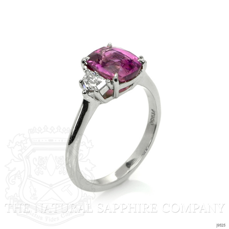 2.51 Ct. Pinkish Purple Sapphire and Natural Diamond Three Stone Ring, Platinum 950
