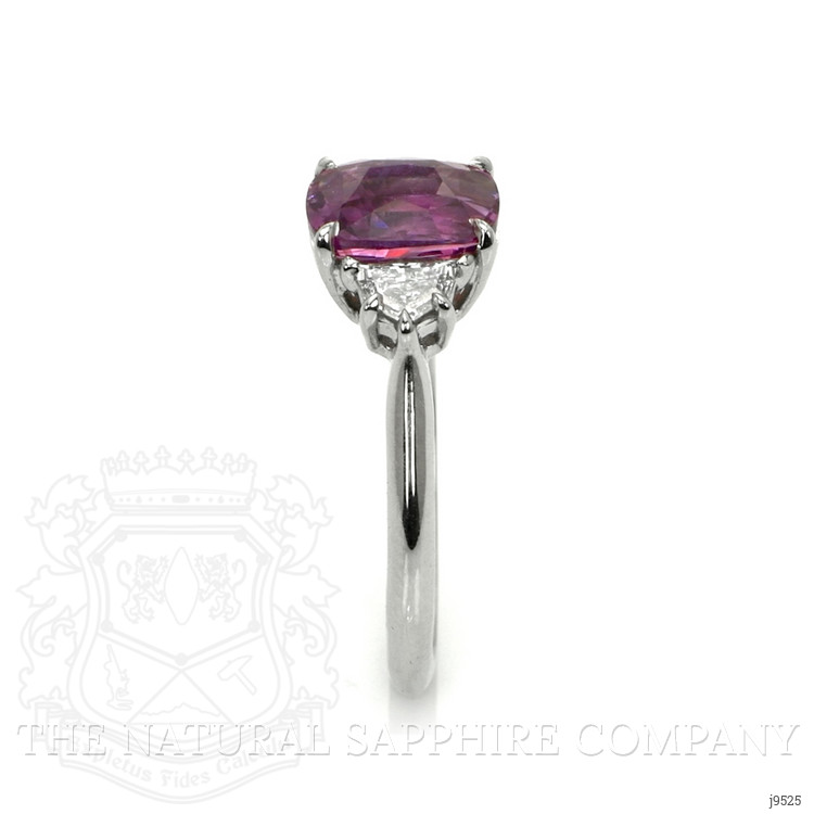 2.51 Ct. Pinkish Purple Sapphire and Natural Diamond Three Stone Ring, Platinum 950