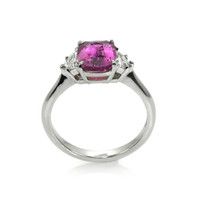 2.51 Ct. Pinkish Purple Sapphire and Natural Diamond Three Stone Ring, Platinum 950 Image