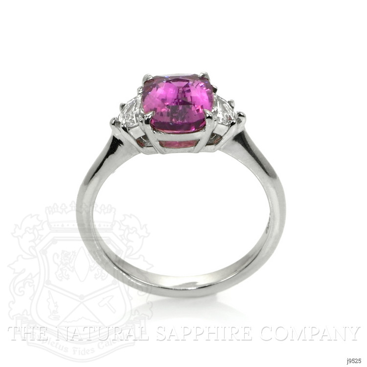 2.51 Ct. Pinkish Purple Sapphire and Natural Diamond Three Stone Ring, Platinum 950