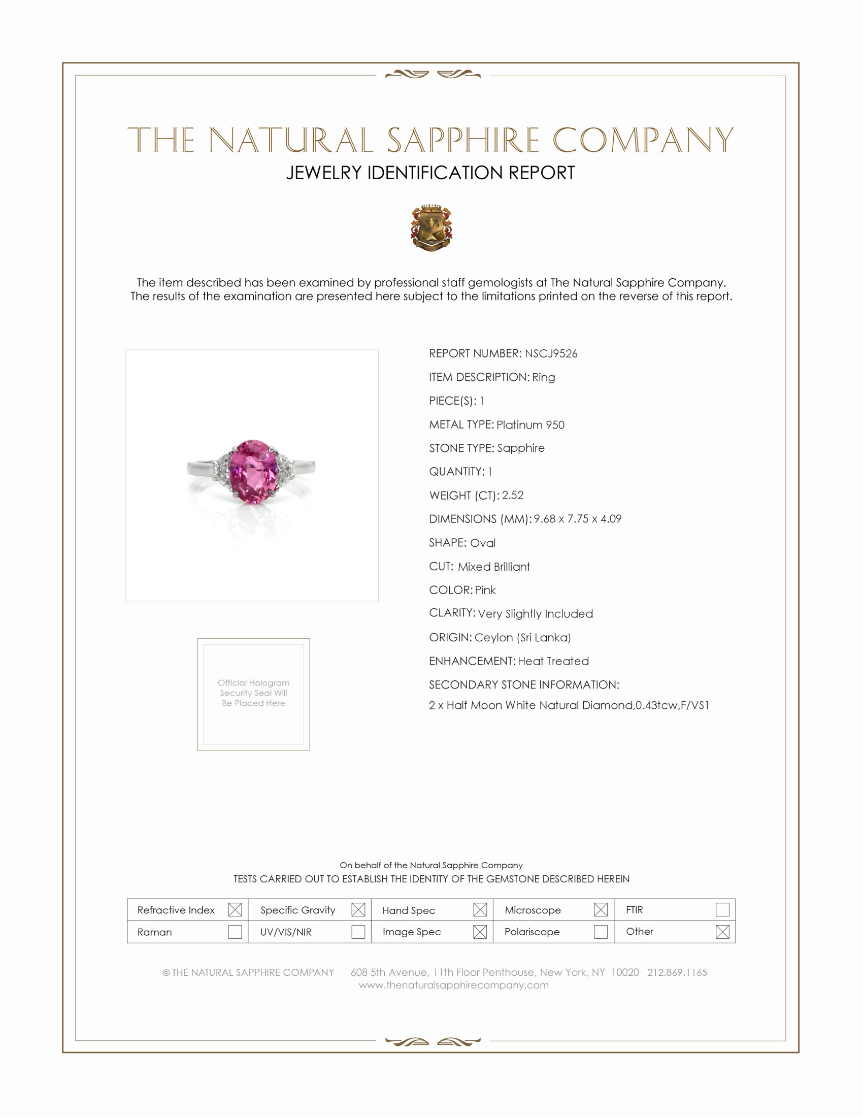 2.52 Ct. Pink Sapphire and Natural Diamond Three Stone Ring, Platinum 950