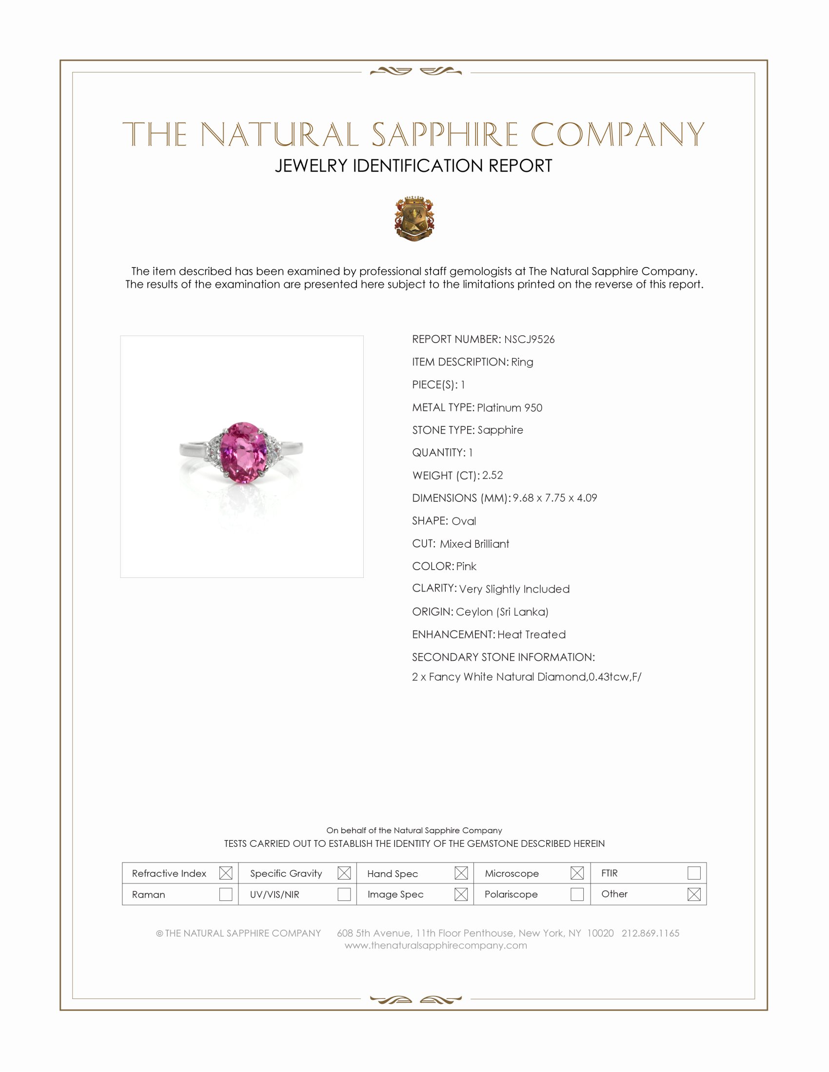 2.52 Ct. Pink Sapphire and Natural Diamond Three Stone Ring, Platinum 950
