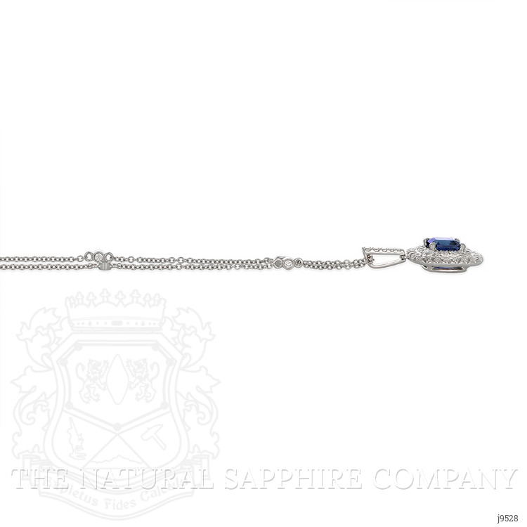 1.30 Ct. Blue Sapphire and Natural Diamond Halo Pendant, 18K White Gold