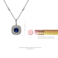 1.30 Ct. Blue Sapphire and Natural Diamond Halo Pendant, 18K White Gold Image