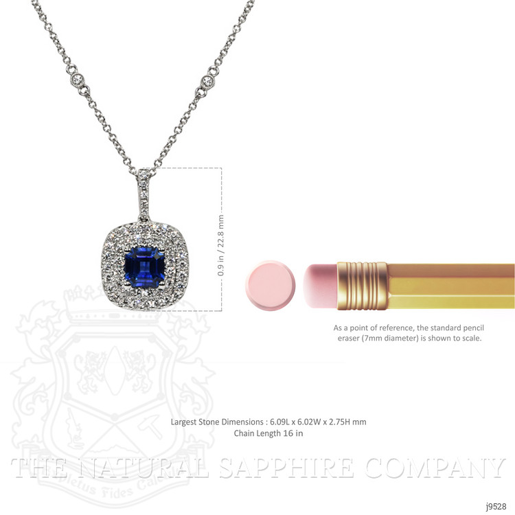1.30 Ct. Blue Sapphire and Natural Diamond Halo Pendant, 18K White Gold