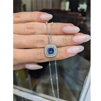 1.30 Ct. Sapphire Natural Diamond Halo Pendant, 18K White Gold Life Style