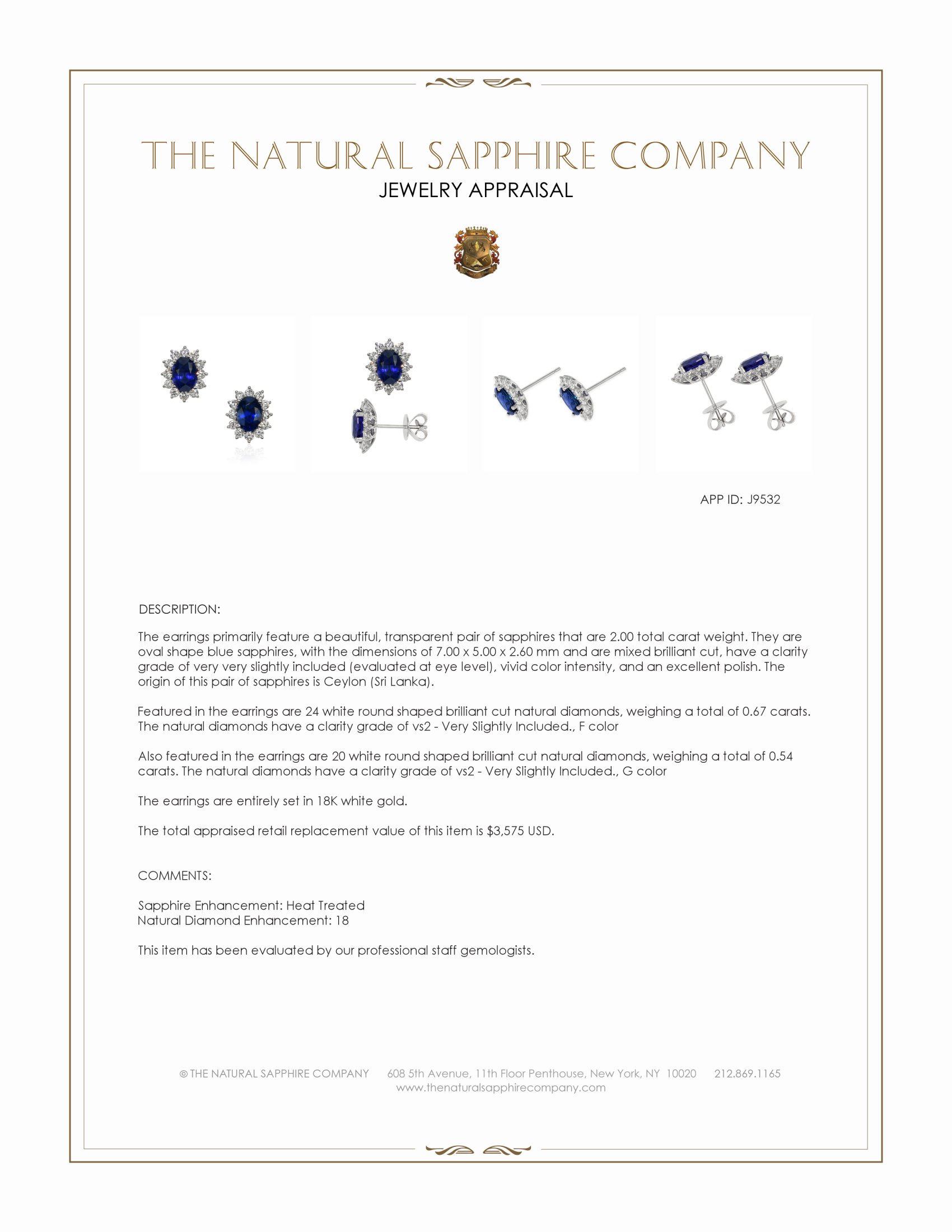 2.00 Ct.Tw. Blue Sapphire and Natural Diamond Halo Earrings, 18K White Gold