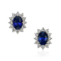 2.00&nbsp;Ct.Tw.Total Carat Weight Blue Sapphire and Natural Diamond Halo Earrings, 18K White Gold Video