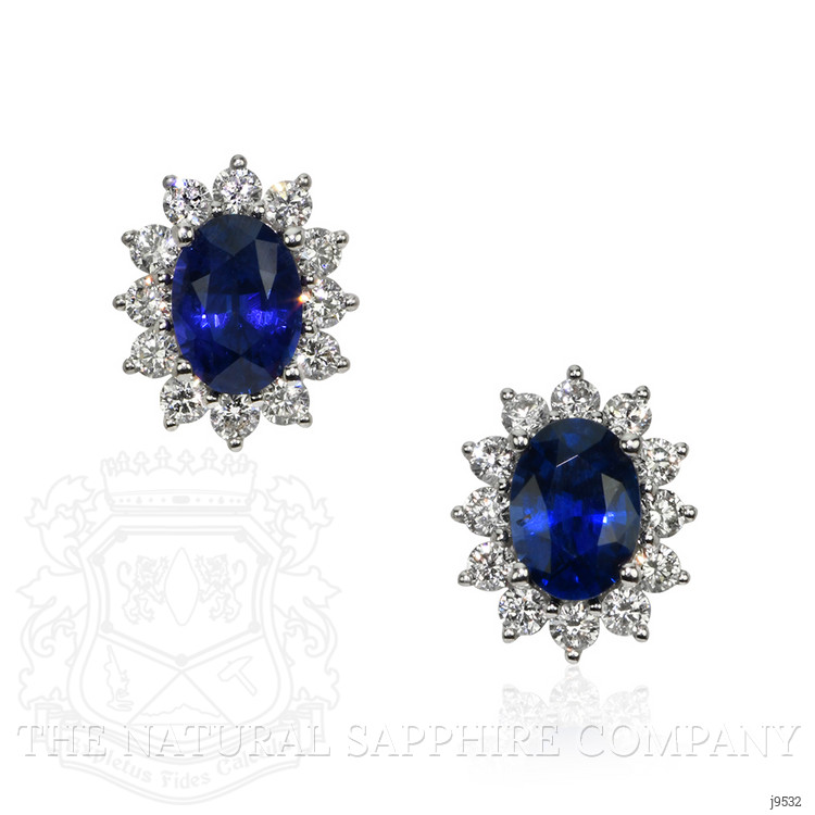 2.00 Ct.Tw. Blue Sapphire and Natural Diamond Halo Earrings, 18K White Gold