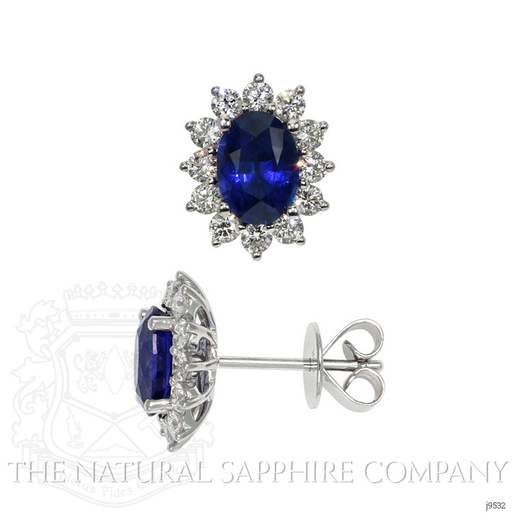 2.00 Ct.Tw. Blue Sapphire and Natural Diamond Halo Earrings, 18K White Gold