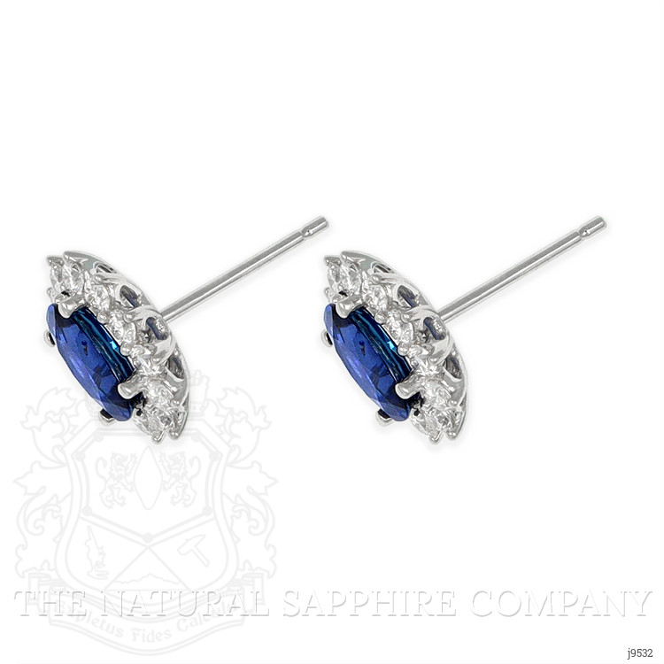 2.00 Ct.Tw. Blue Sapphire and Natural Diamond Halo Earrings, 18K White Gold
