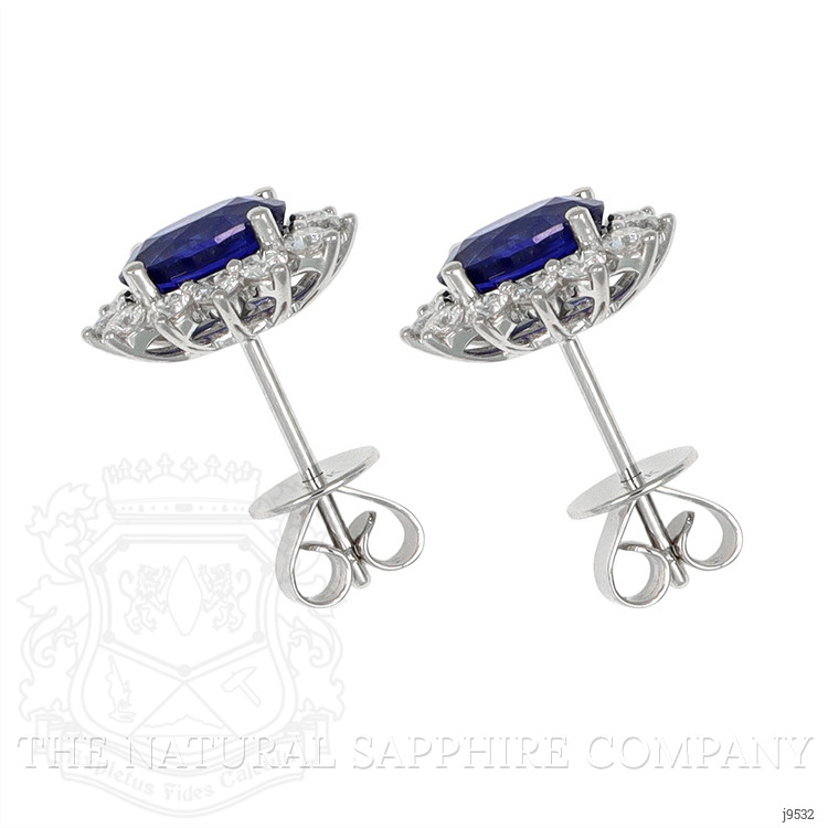 2.00 Ct.Tw. Blue Sapphire and Natural Diamond Halo Earrings, 18K White Gold
