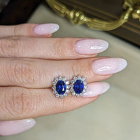 2.00 Ct.Tw.Total Carat Weight Sapphire Natural Diamond Halo Earrings, 18K White Gold Life Style