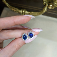 2.00 Ct.Tw.Total Carat Weight Sapphire Natural Diamond Halo Earrings, 18K White Gold Life Style